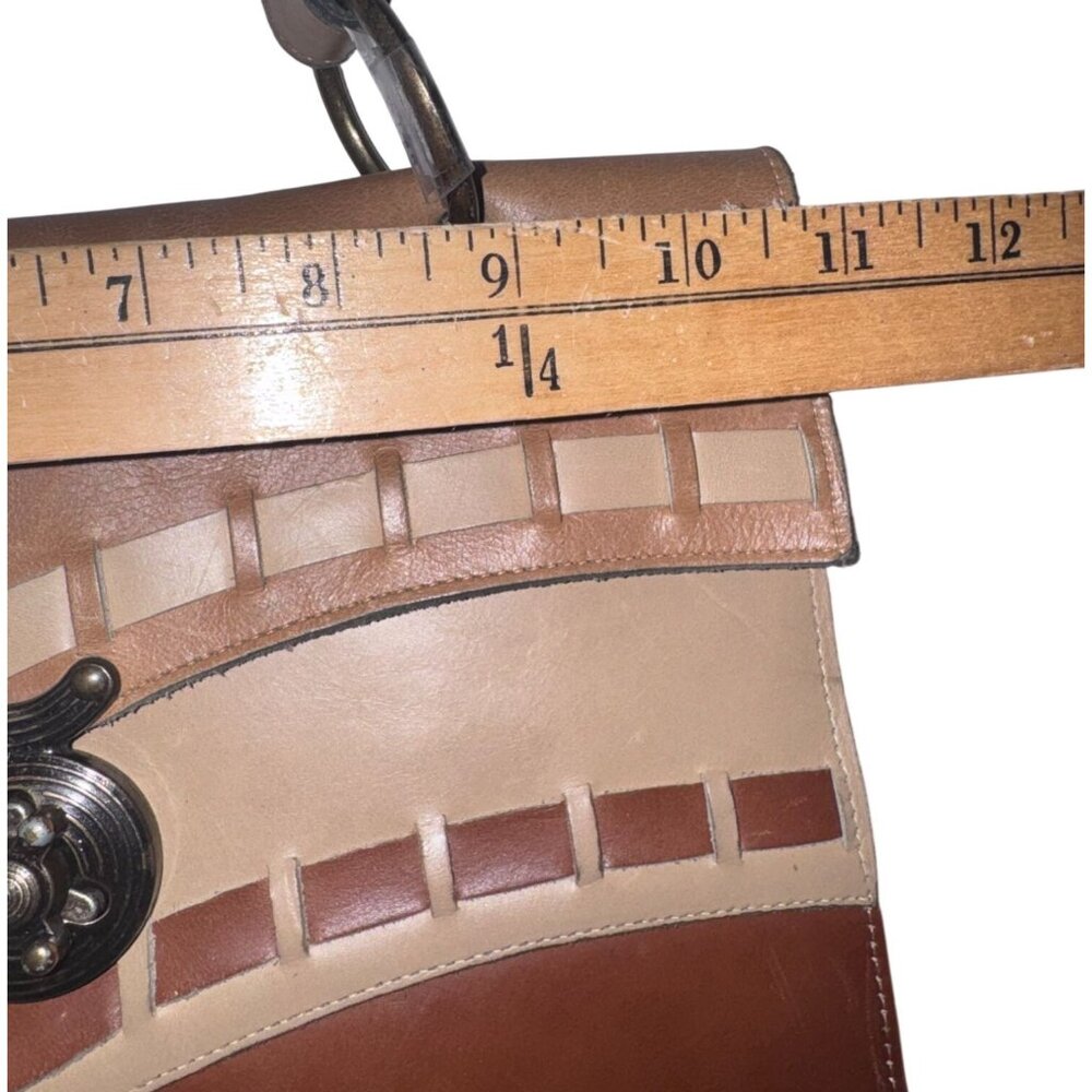 Mahler California Brown & Beige Leather Handbag With Woven Detail & Metal Clasp - Picture 10 of 10